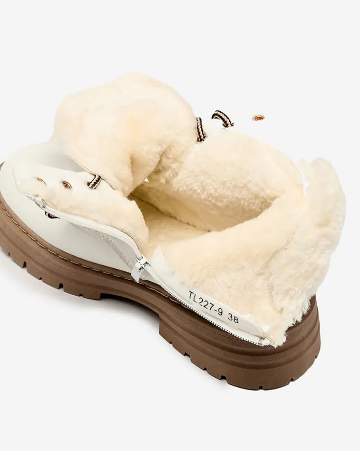 Royalfashion Białe damskie ocieplane botki typu trapery Radoras