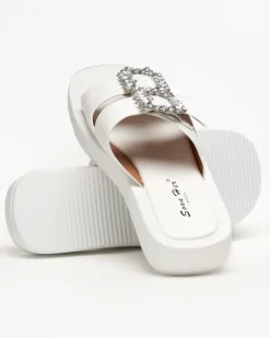 Royalfashion Białe klapki damskie z kryształkami Azazel