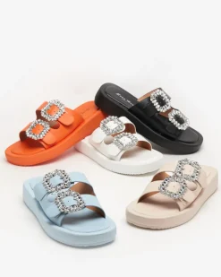 Royalfashion Białe klapki damskie z kryształkami Azazel