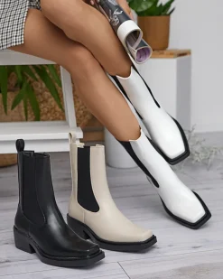 Royalfashion Białe wsuwane damskie wysokie botki Darran