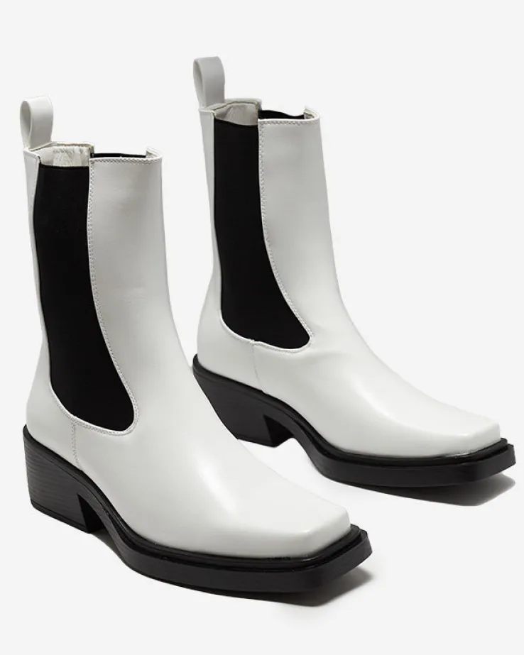 Royalfashion Białe wsuwane damskie wysokie botki Darran