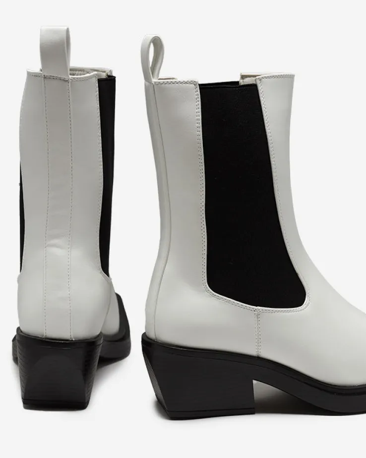 Royalfashion Białe wsuwane damskie wysokie botki Darran