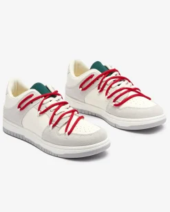 Royalfashion Biało - szare sportowe sneakersy damskie z czerwonymi sznurówkami Olierinc