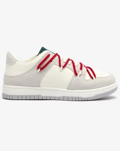 Royalfashion Biało - szare sportowe sneakersy damskie z czerwonymi sznurówkami Olierinc