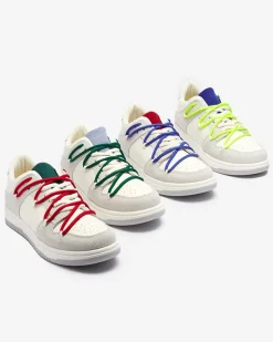 Royalfashion Biało - szare sportowe sneakersy damskie z czerwonymi sznurówkami Olierinc