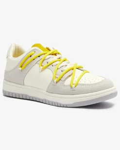 Royalfashion Biało - szare sportowe sneakersy damskie z żółtymi sznurówkami Olierinc