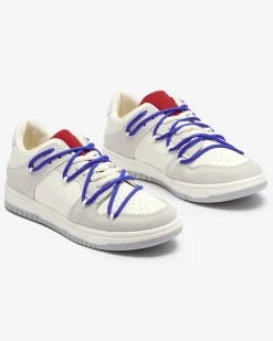 Royalfashion Biało - szare sportowe sneakersy damskie z granatowymi sznurówkami Olierinc