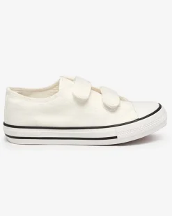 Royalfashion Biało-ecru dziewczęce tenisówki na rzepy Bovis