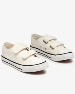 Royalfashion Biało-ecru dziewczęce tenisówki na rzepy Bovis