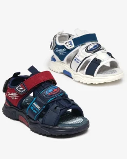 Royalfashion Biało-granatowe chłopięce sandały na rzepy Roserro