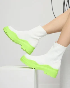 Royalfashion Biało-zielone botki damskie na płaskim obcasie Seritis