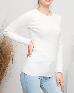 Royalfashion Biały damski sweter w prążki