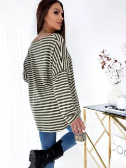 Royalfashion Bluzka damska w zielone paseczki z brokatem