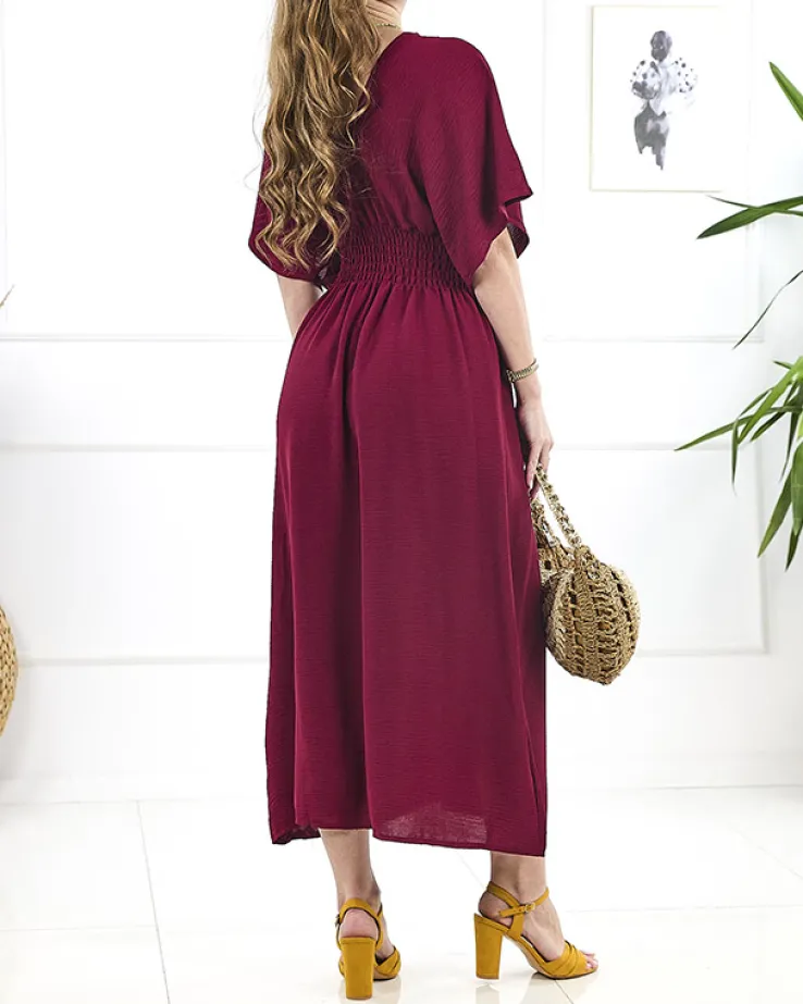 Royalfashion Bordowa damska sukienka midi