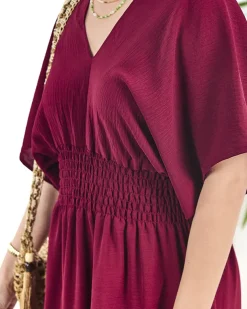 Royalfashion Bordowa damska sukienka midi