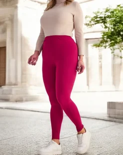 Royalfashion Bordowe damskie legginsy bambusowe PLUS SIZE