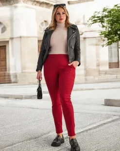 Royalfashion Bordowe damskie ocieplane spodnie typu tregginsy PLUS SIZE