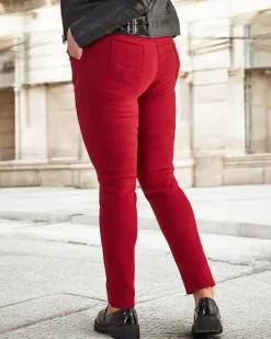 Royalfashion Bordowe damskie ocieplane spodnie typu tregginsy PLUS SIZE