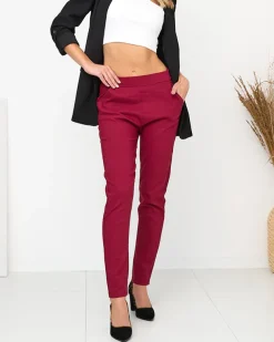 Royalfashion Bordowe damskie ocieplane spodnie typu tregginsy PLUS SIZE