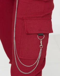 Royalfashion Bordowe spodnie cargo ocieplane z kieszeniami