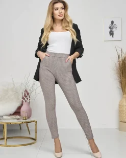 Royalfashion Bordowo- czarne ocieplane damskie tregginsy w kratkę