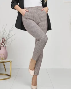 Royalfashion Bordowo- czarne ocieplane damskie tregginsy w kratkę