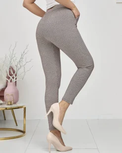 Royalfashion Bordowo- czarne ocieplane damskie tregginsy w kratkę