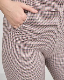 Royalfashion Bordowo- czarne ocieplane damskie tregginsy w kratkę