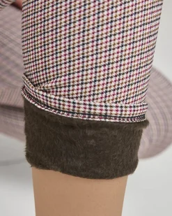 Royalfashion Bordowo- czarne ocieplane damskie tregginsy w kratkę