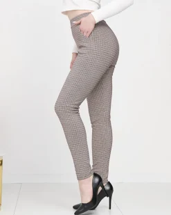 Royalfashion Bordowo- czarne ocieplane damskie tregginsy w kratkę