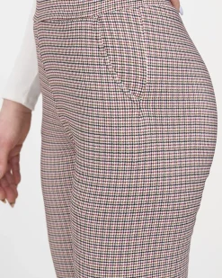 Royalfashion Bordowo- czarne ocieplane damskie tregginsy w kratkę