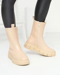 Royalfashion Botki damskie na platformie w kolorze beżowym Couell