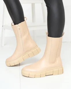 Royalfashion Botki damskie na platformie w kolorze beżowym Couell