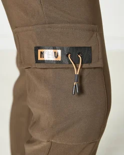 Royalfashion Brązowe damskie spodnie typu bojówki z łańcuszkiem