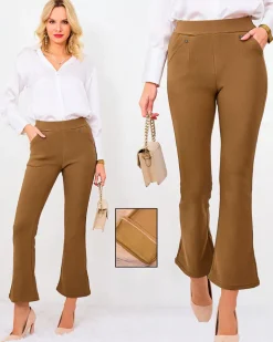 Royalfashion Brązowe damskie ocieplane tregginsy a'la dzwony