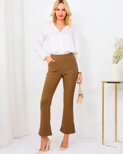 Royalfashion Brązowe damskie ocieplane tregginsy a'la dzwony