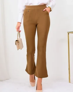 Royalfashion Brązowe damskie ocieplane tregginsy a'la dzwony