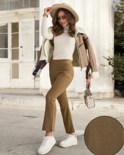 Royalfashion Brązowe damskie ocieplane tregginsy a'la dzwony