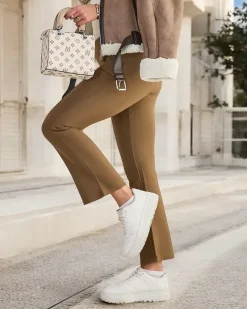 Royalfashion Brązowe damskie ocieplane tregginsy a'la dzwony