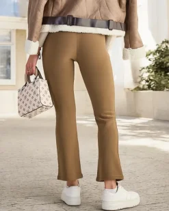 Royalfashion Brązowe damskie ocieplane tregginsy a'la dzwony