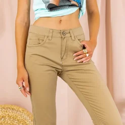 Royalfashion Brązowe damskie proste spodnie