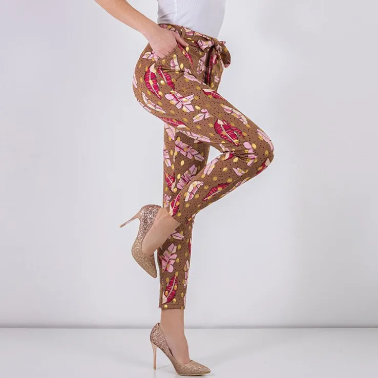 Royalfashion Brązowe damskie tregginsy w piórka