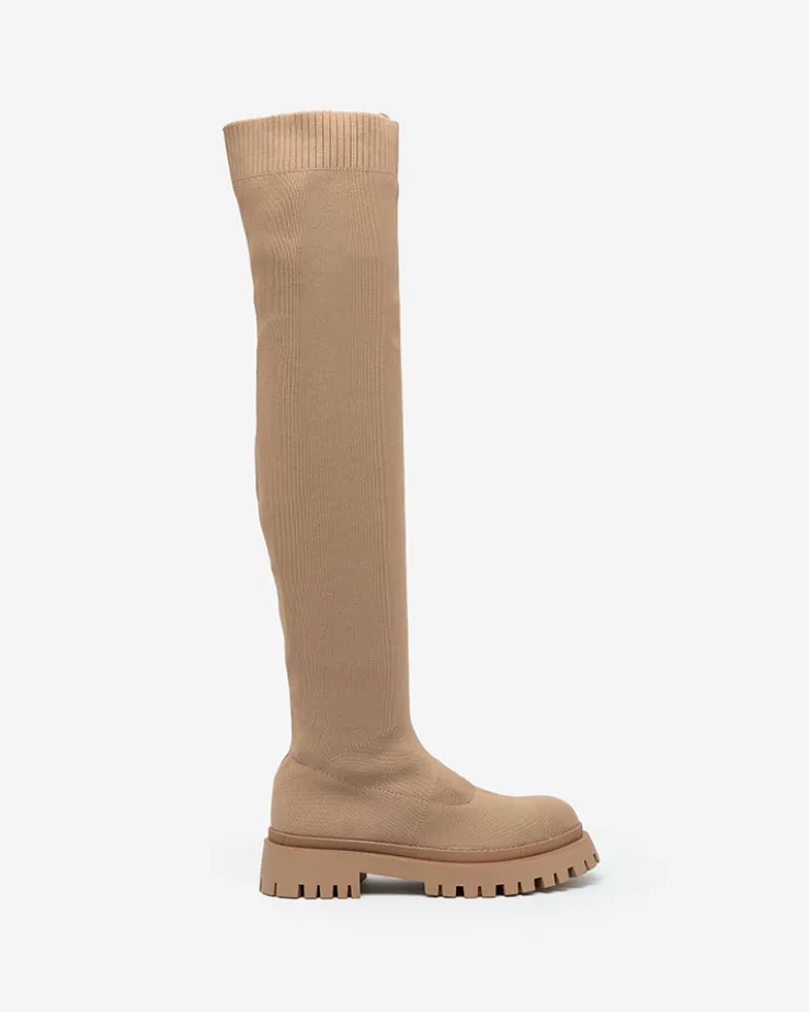 Royalfashion Brązowe damskie wsuwane kozaki za kolano Radgitas