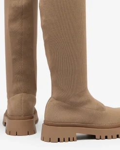 Royalfashion Brązowe damskie wsuwane kozaki za kolano Radgitas