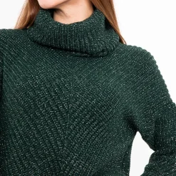 Royalfashion Butelkowy zielony damski krótki sweter z golfem