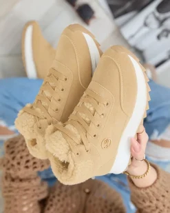 Royalfashion Buty sportowe damskie z ociepleniem w kolorze jasnobrązowym Cerrto