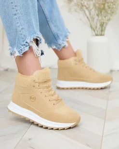 Royalfashion Buty sportowe damskie z ociepleniem w kolorze jasnobrązowym Cerrto