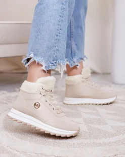 Royalfashion Buty sportowe damskie z ociepleniem w kolorze beżowym Cerrto
