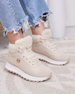 Royalfashion Buty sportowe damskie z ociepleniem w kolorze beżowym Cerrto