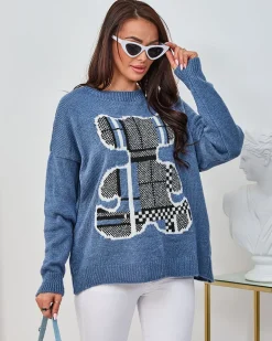 Royalfashion Ciemnoniebieski damski sweter z misiem
